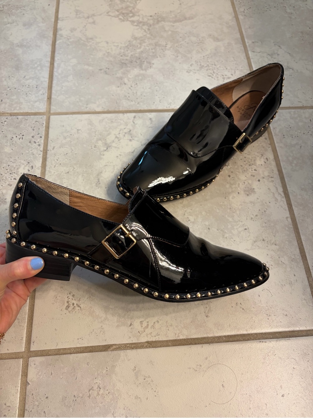 Adrianna Papell | Pierce Black Patent Leather Studded Monk Strap Loafers | Sz 9